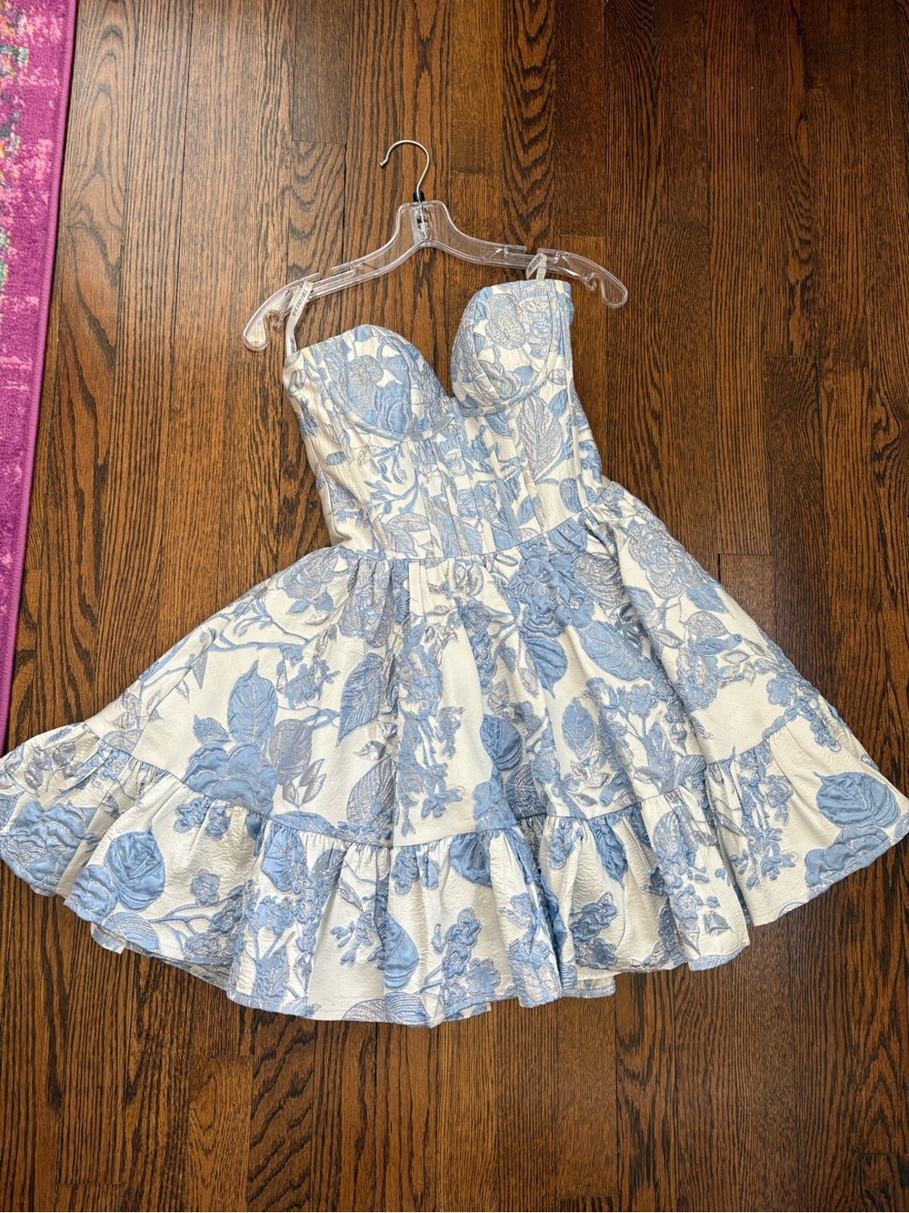 Sherri Hill Blue and White brocade homecoming dress size 0 - Picture 3 of 7